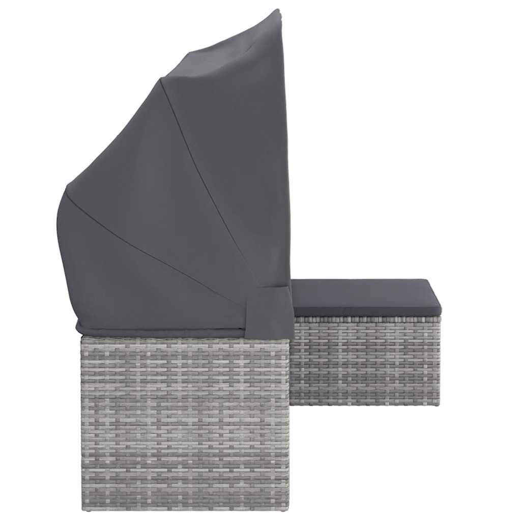 vidaXL 3-Seater Garden Sofa with Roof and Footstool Grey Poly Rattan