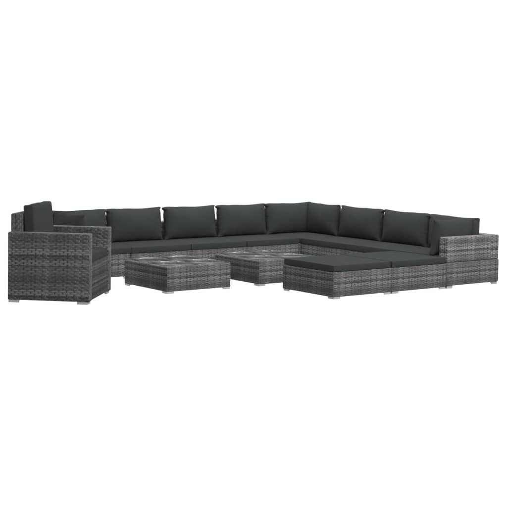 vidaXL 13 Piece Garden Lounge Set with Cushions Poly Rattan grey