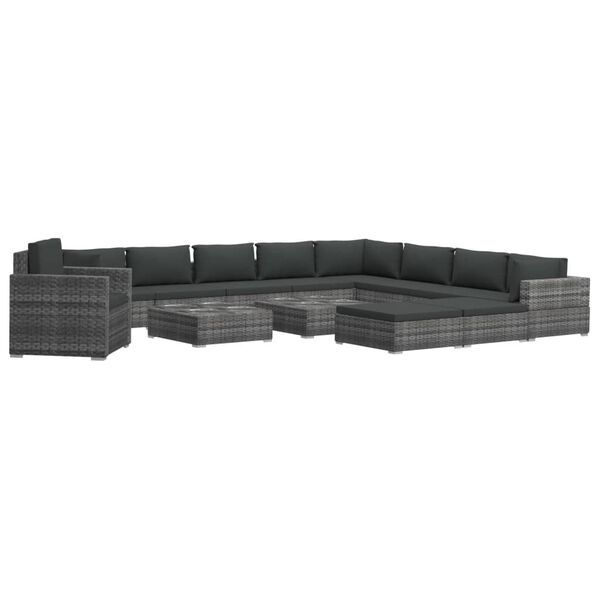 vidaXL 13 Piece Garden Lounge Set with Cushions Poly Rattan grey