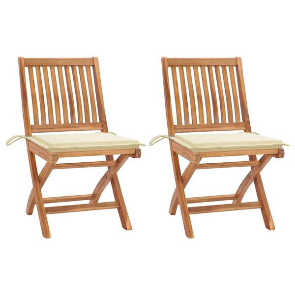 vidaXL Garden Chairs 2 pcs with Cream Cushions Solid Teak Wood