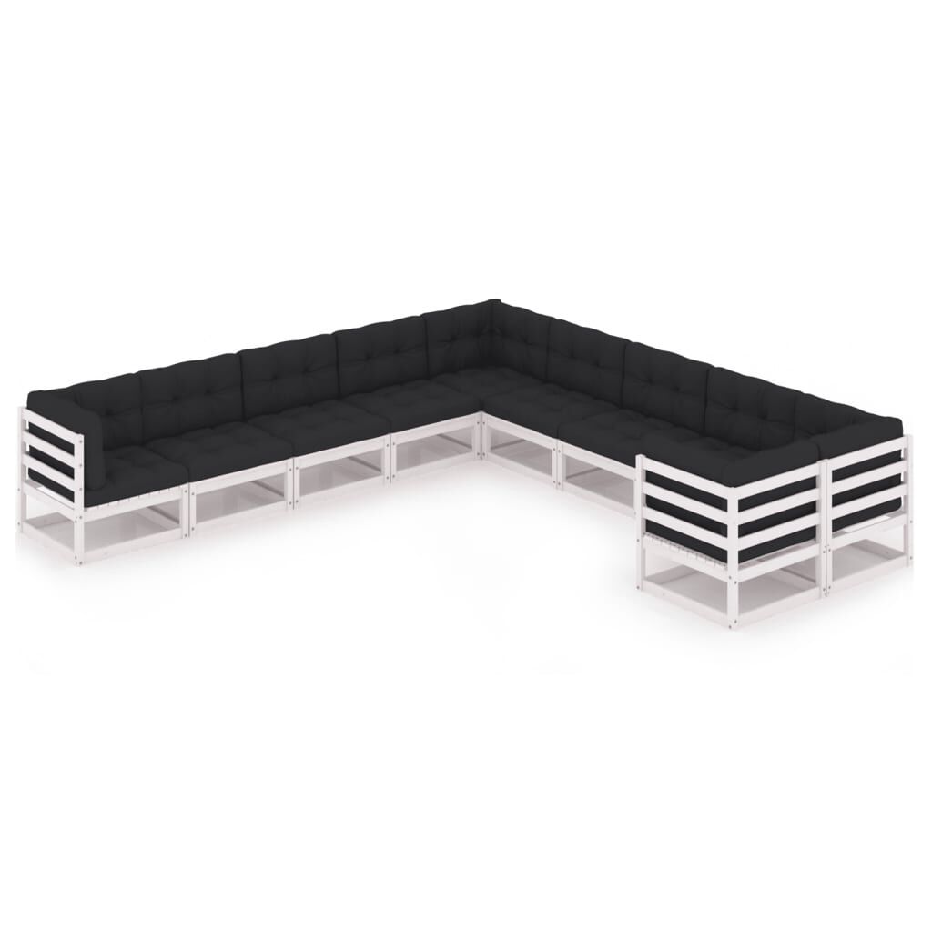 vidaXL 10 Piece Garden Lounge Set with Cushions White Solid Pinewood