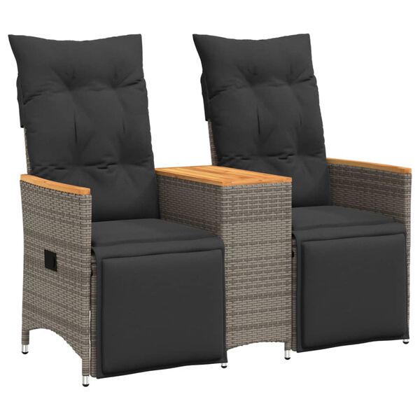 vidaXL Reclining Garden Sofa 2-Seater with Table Grey Poly Rattan