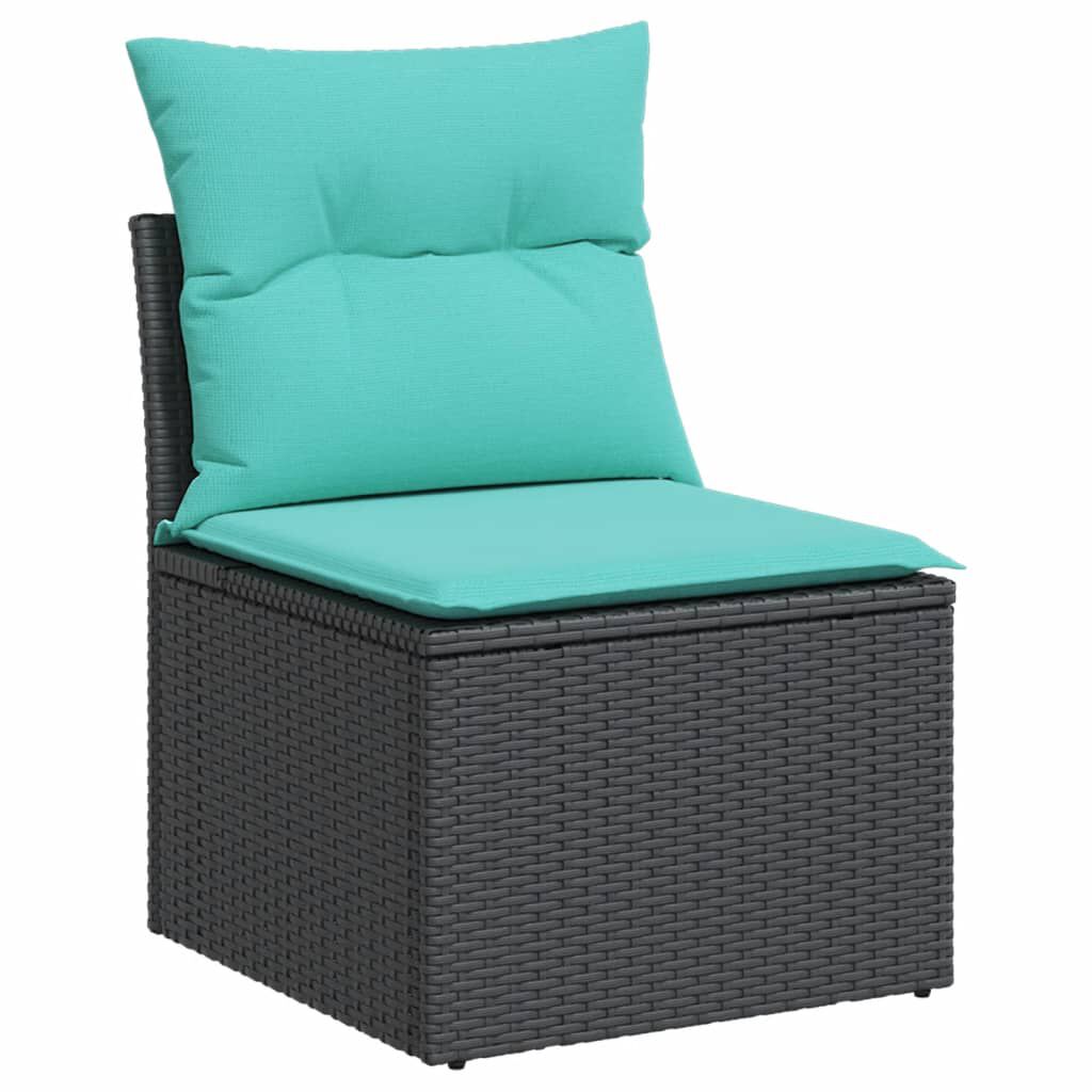 vidaXL 10 Piece Garden Sofa Set with Cushions Black Poly Rattan