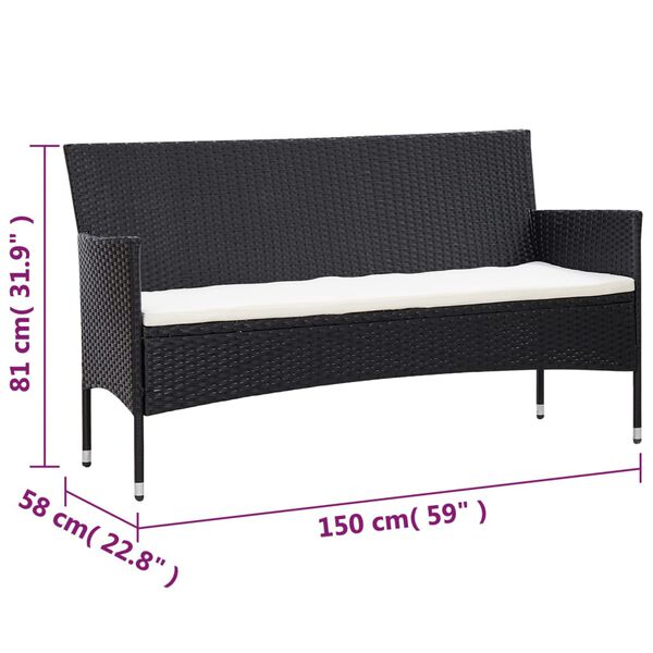vidaXL 5 Piece Garden Lounge Set With Cushions Poly Rattan Black