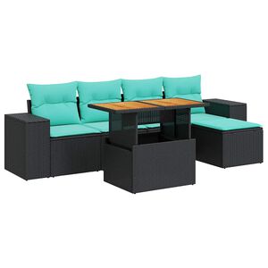 vidaXL 6 Piece Garden Sofa Set with Cushions Black Poly Rattan