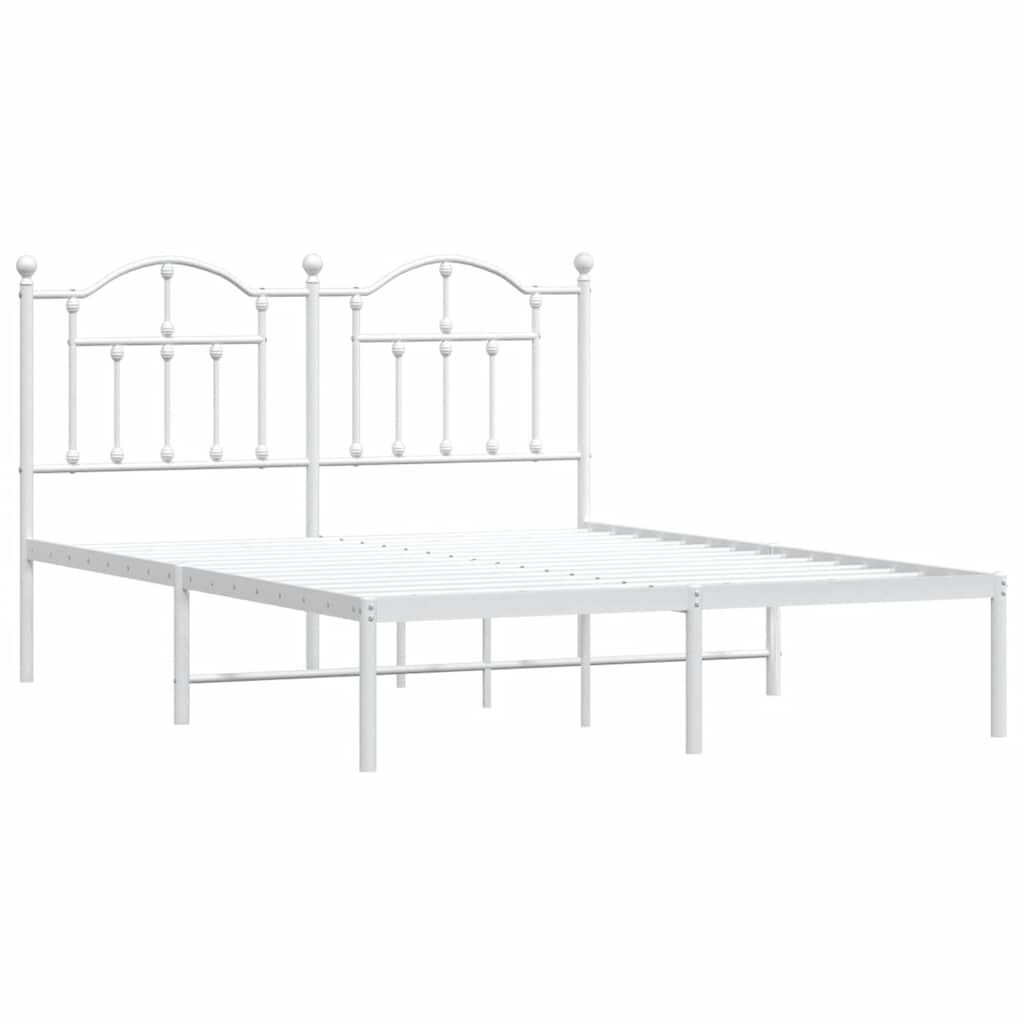 vidaXL Metal Bed Frame without Mattress with Headboard White 150x200cm