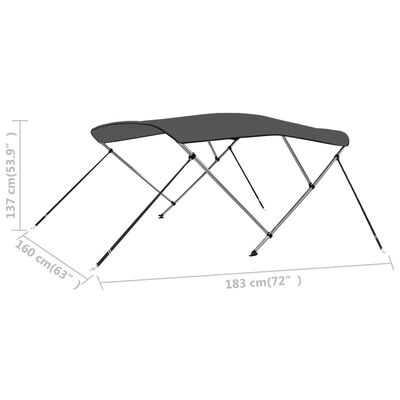 vidaXL 3 Bow Bimini Top Anthracite 183x160x137 cm
