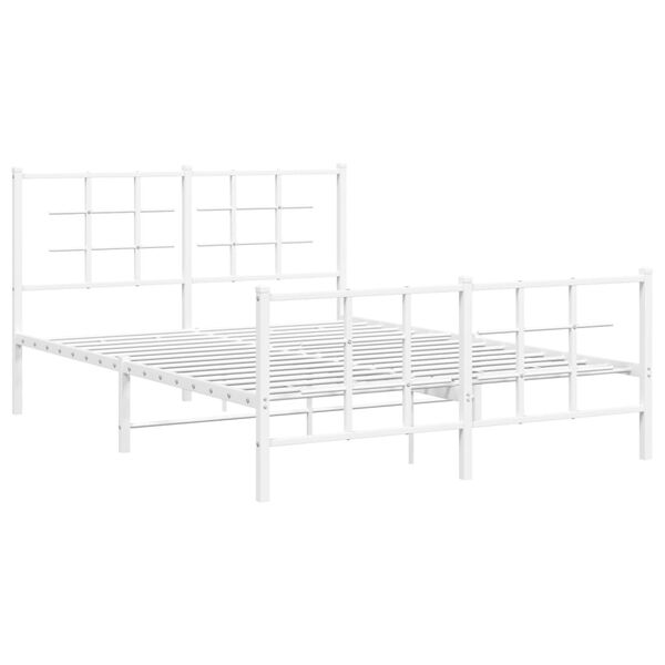 vidaXL Metal Bed Frame without Mattress with Footboard White 135x190cm