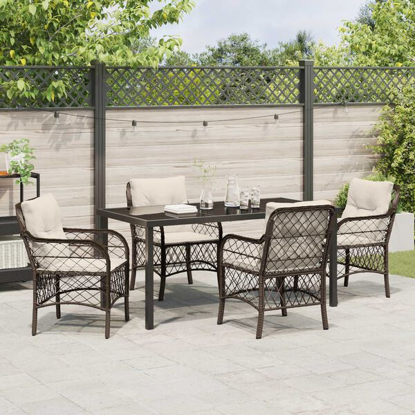 vidaXL Garden Dining Set with Cushion 5 pcs Brown Poly Rattan