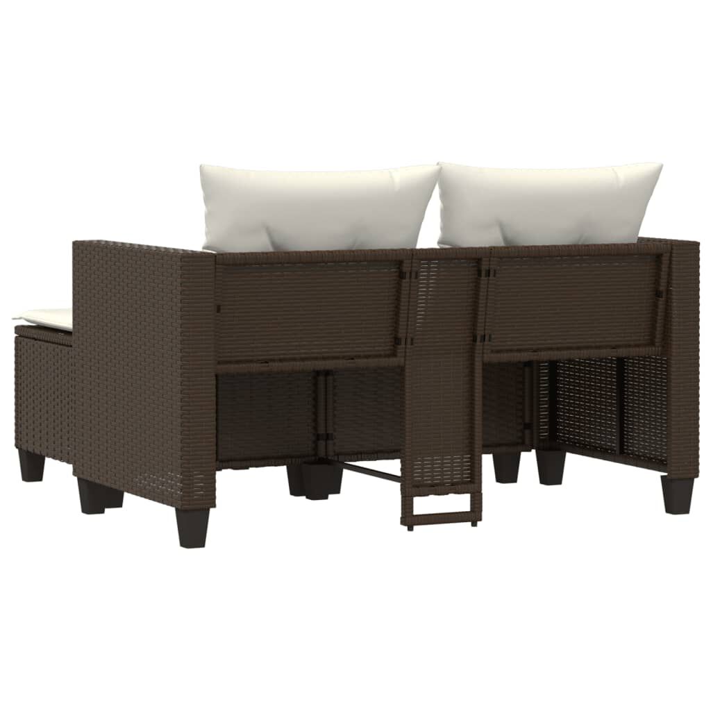 vidaXL Garden Sofa 2-Seater with Stools Brown Poly Rattan