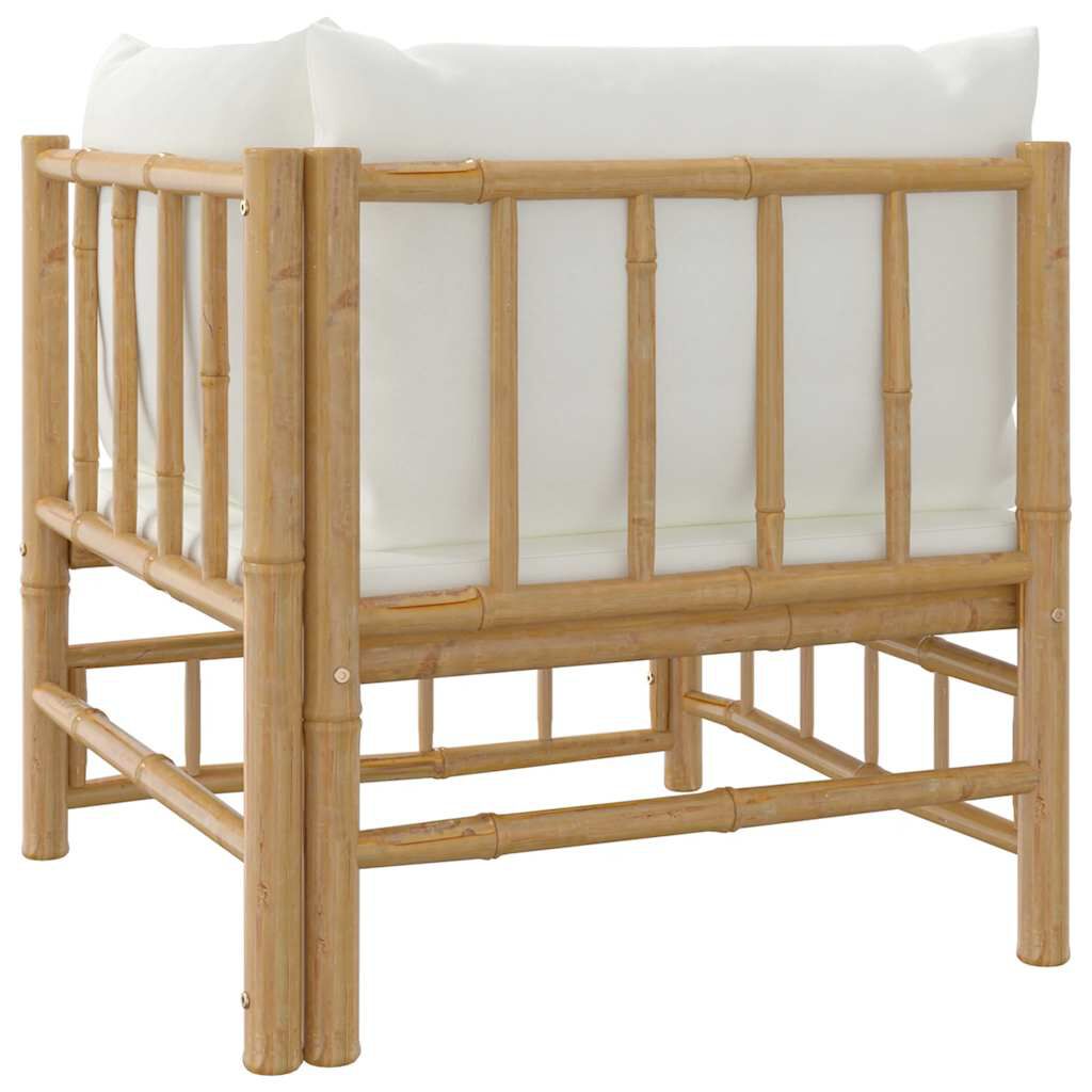 vidaXL Garden Corner Sofa with Cream White Cushions Bamboo