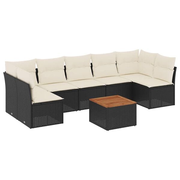 vidaXL 8 Piece Garden Sofa Set with Cushions Black Poly Rattan