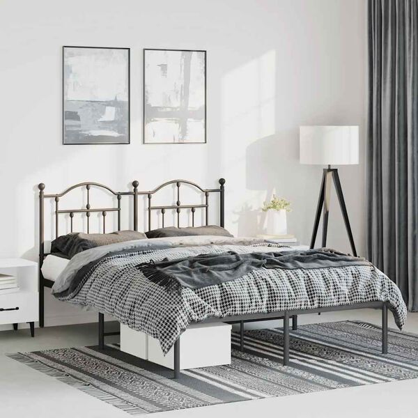 vidaXL Metal Bed Frame without Mattress with Headboard Black 135x190cm