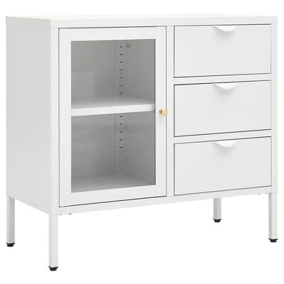 vidaXL Sideboard White 75x35x70 cm Steel and Tempered Glass