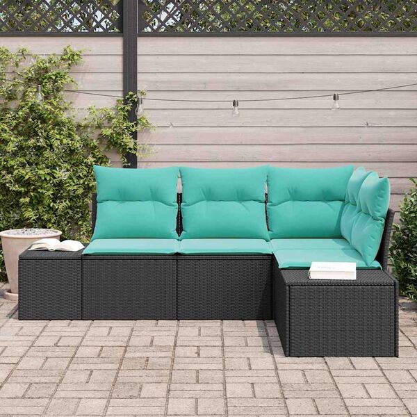 vidaXL Garden Sofa Set with Cushion 4 pcs Black and Turquoise