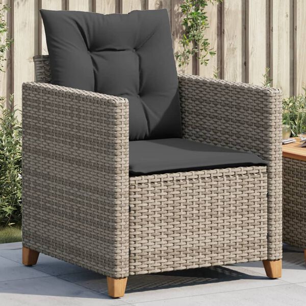 vidaXL Garden Chair with Cushions Grey Poly Rattan