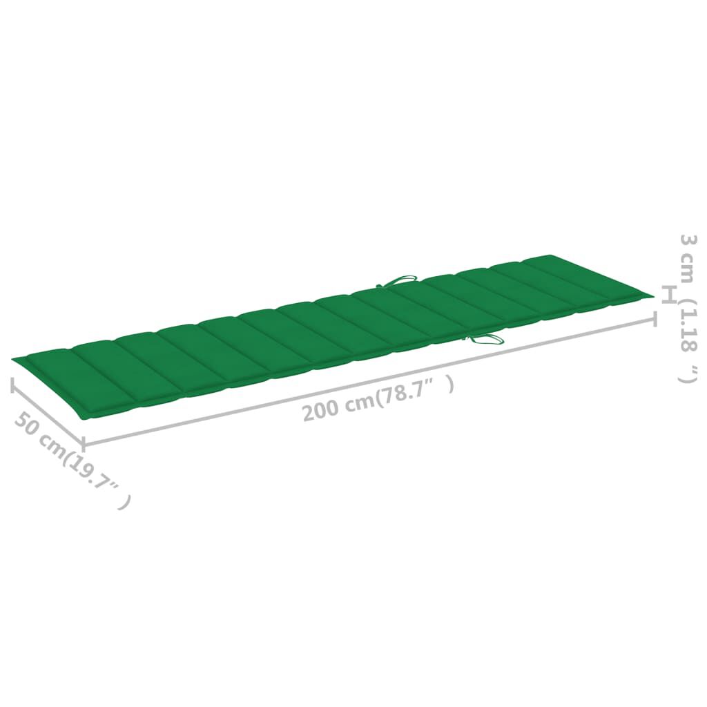 vidaXL Sun Lounger with Green Cushion Solid Teak Wood