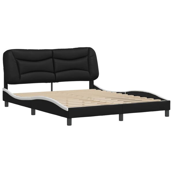 vidaXL Bed Frame without Mattress "Hvar" Black and White 152x203 cm Queen Faux Leather