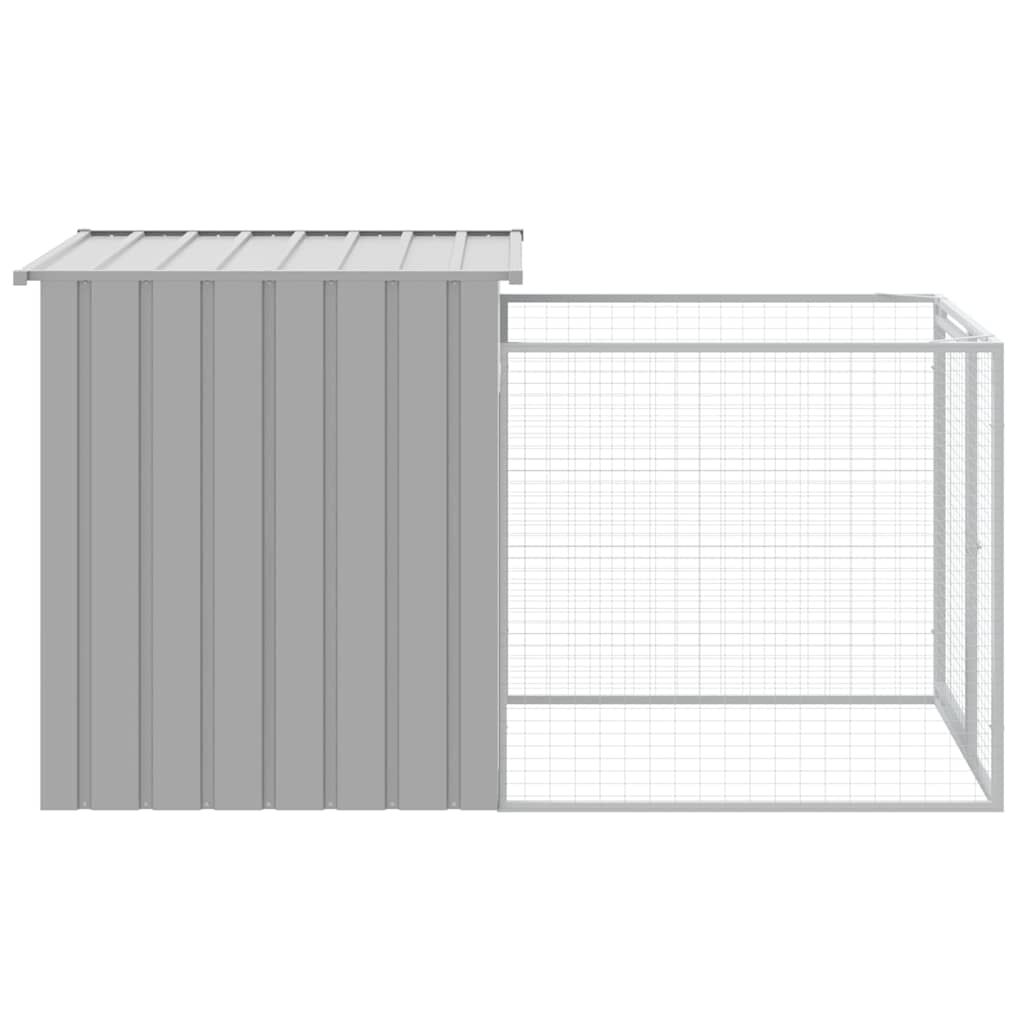 vidaXL Dog House with Run Light Grey 110x201x110 cm Galvanised Steel