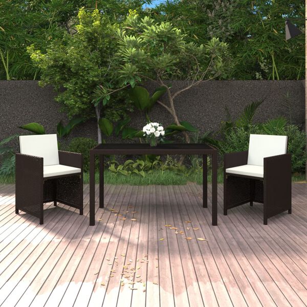 vidaXL 3 Piece Garden Dining Set with Cushions Poly Rattan Brown