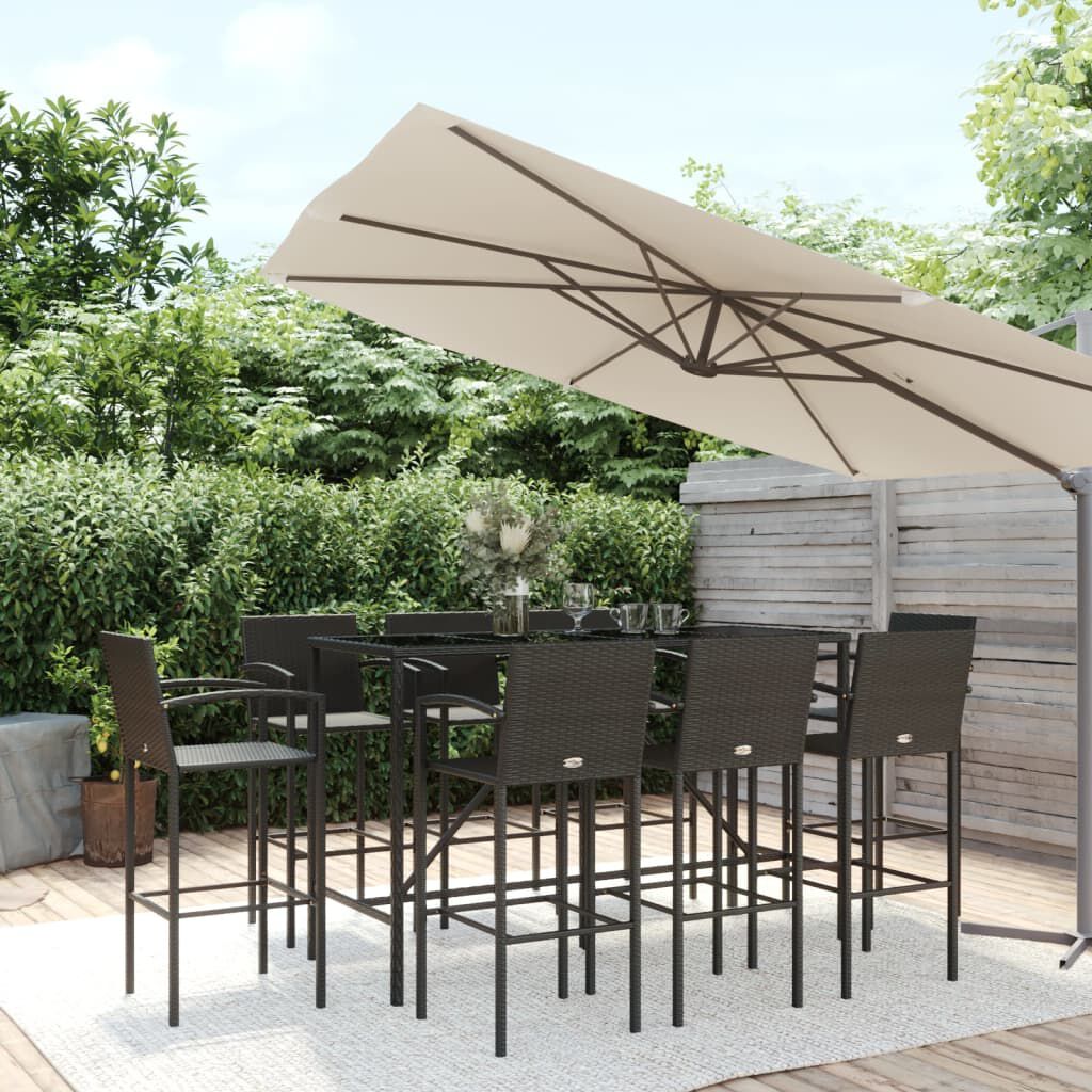 vidaXL 9 Piece Garden Bar Set Black Poly Rattan