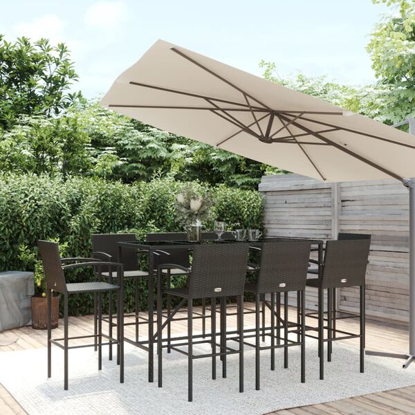 vidaXL 9 Piece Garden Bar Set Black Poly Rattan