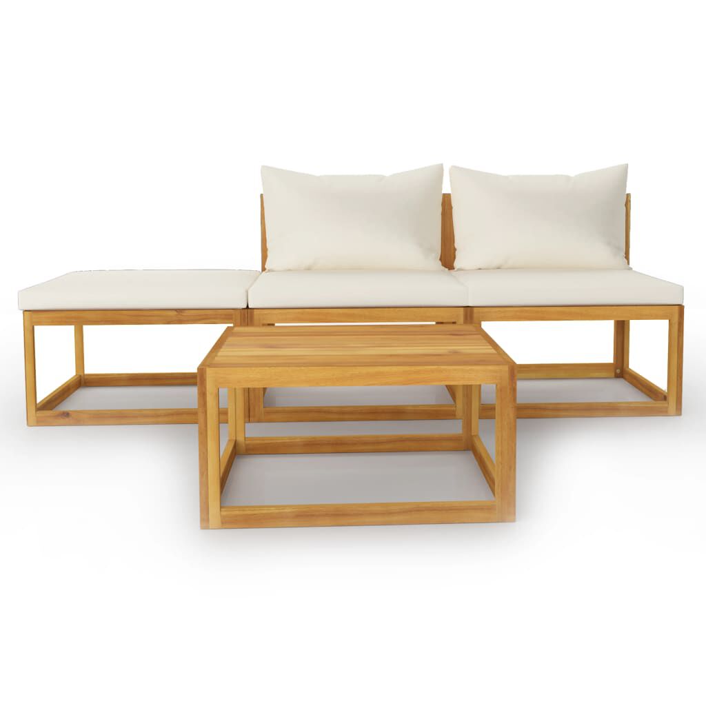 vidaXL 4 Piece Garden Lounge Set with Cushion Cream Solid Acacia Wood