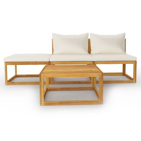 vidaXL 4 Piece Garden Lounge Set with Cushion Cream Solid Acacia Wood