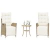 vidaXL 3 Piece Bistro Set with Cushions Beige Poly Rattan