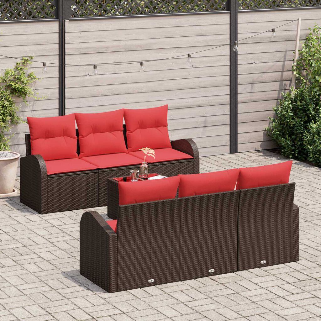 vidaXL 7 Piece Garden Sofa Set with Cushions Brown Poly Rattan
