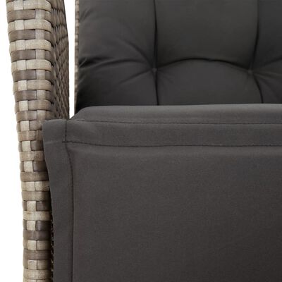 vidaXL 3 Piece Bistro Set with Cushions Grey Poly Rattan