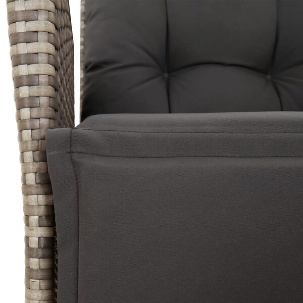 vidaXL 3 Piece Bistro Set with Cushions Grey Poly Rattan