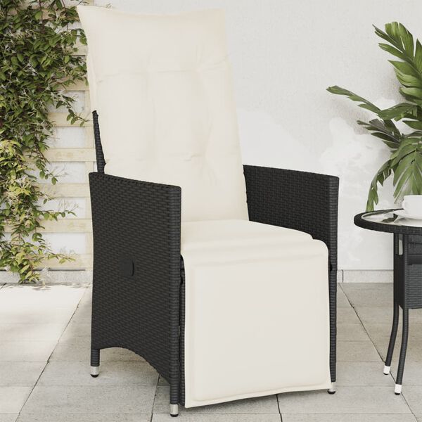vidaXL Reclining Garden Chair with Cushions Black Poly Rattan