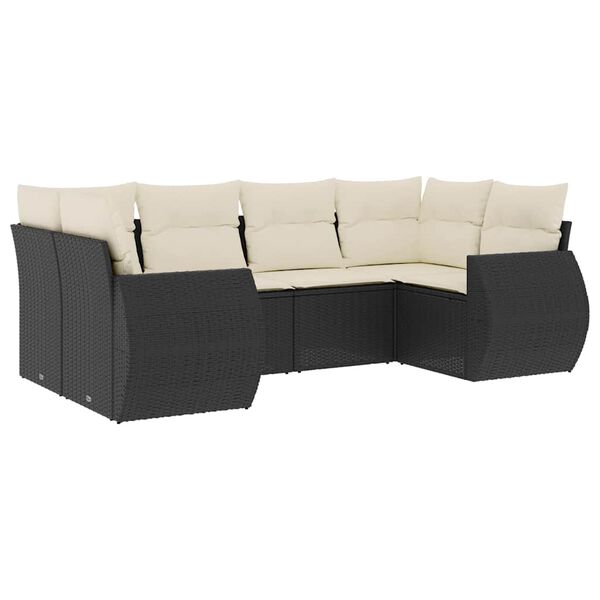 vidaXL 6 Piece Garden Sofa Set with Cushions Black Poly Rattan