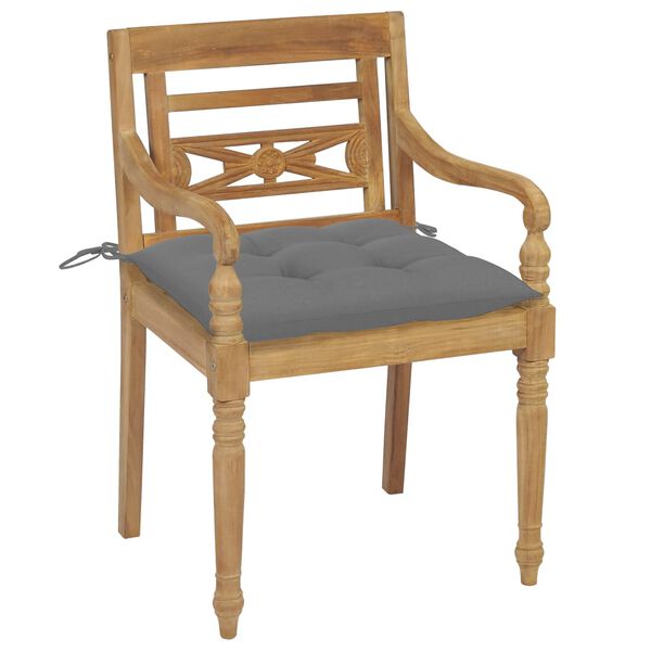 vidaXL Batavia Chairs 2 pcs with Grey Cushions Solid Teak Wood