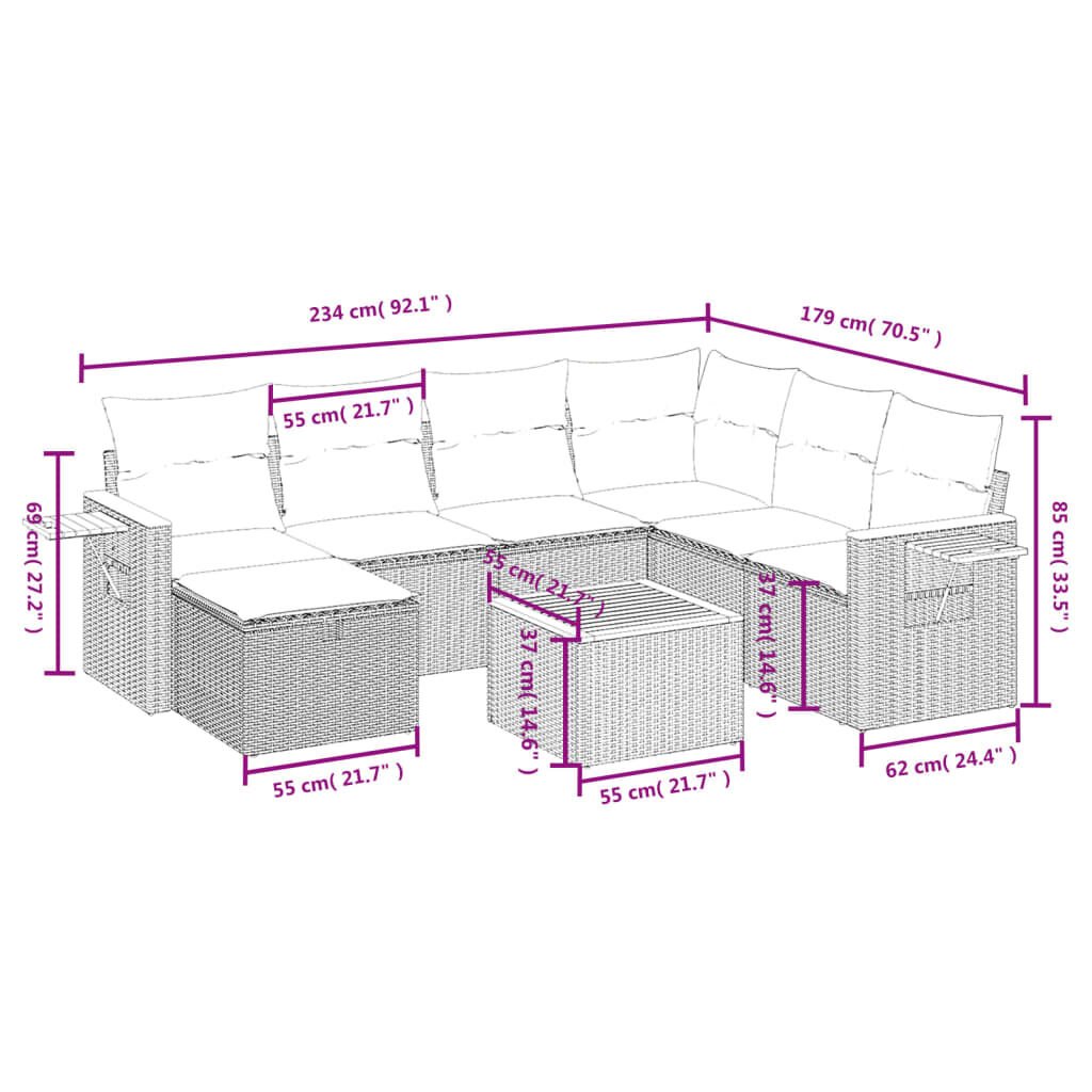 vidaXL 8 Piece Garden Sofa Set with Cushions Beige Poly Rattan