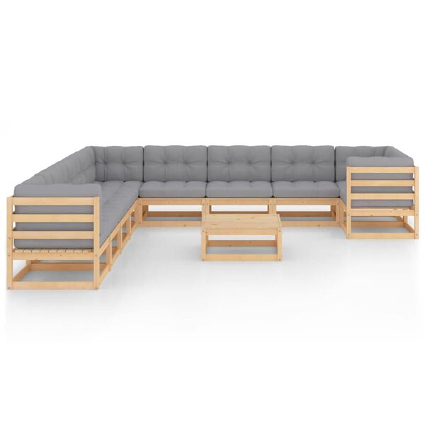 vidaXL 11 Piece Garden Lounge Set with Cushions Solid Pinewood