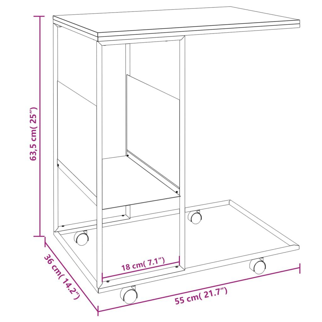 vidaXL Side Table with Wheels Black 55x36x63.5 cm Engineered Wood