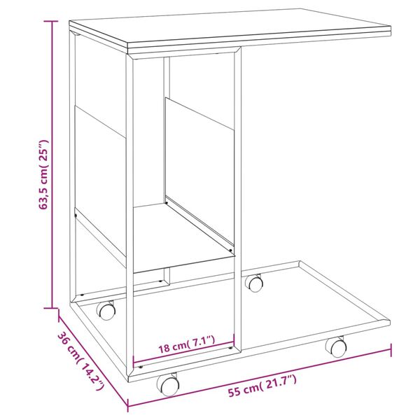 vidaXL Side Table with Wheels Black 55x36x63.5 cm Engineered Wood