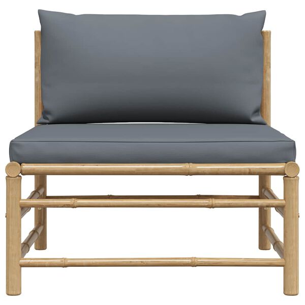 vidaXL Garden Middle Sofa with Dark Grey Cushions Bamboo