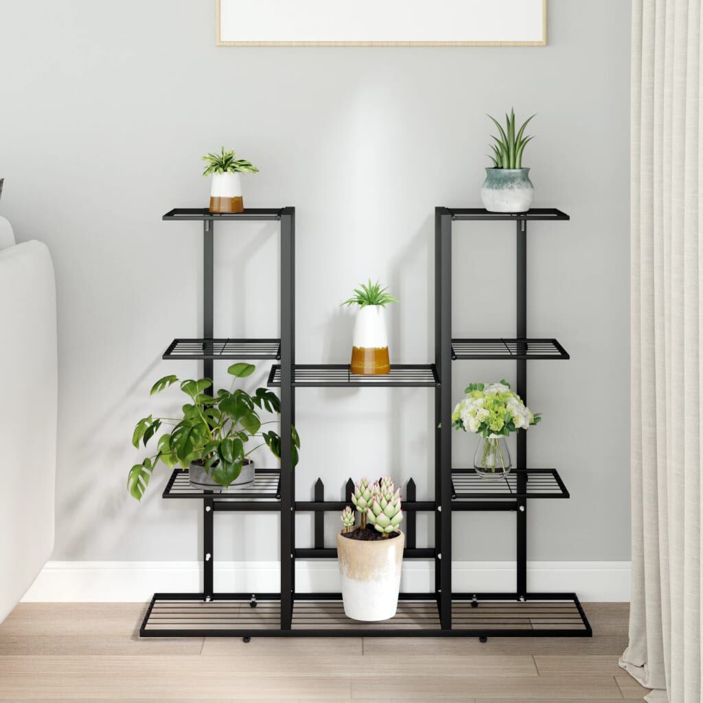 vidaXL Flower Stand 94.5x25x89 cm Black Iron