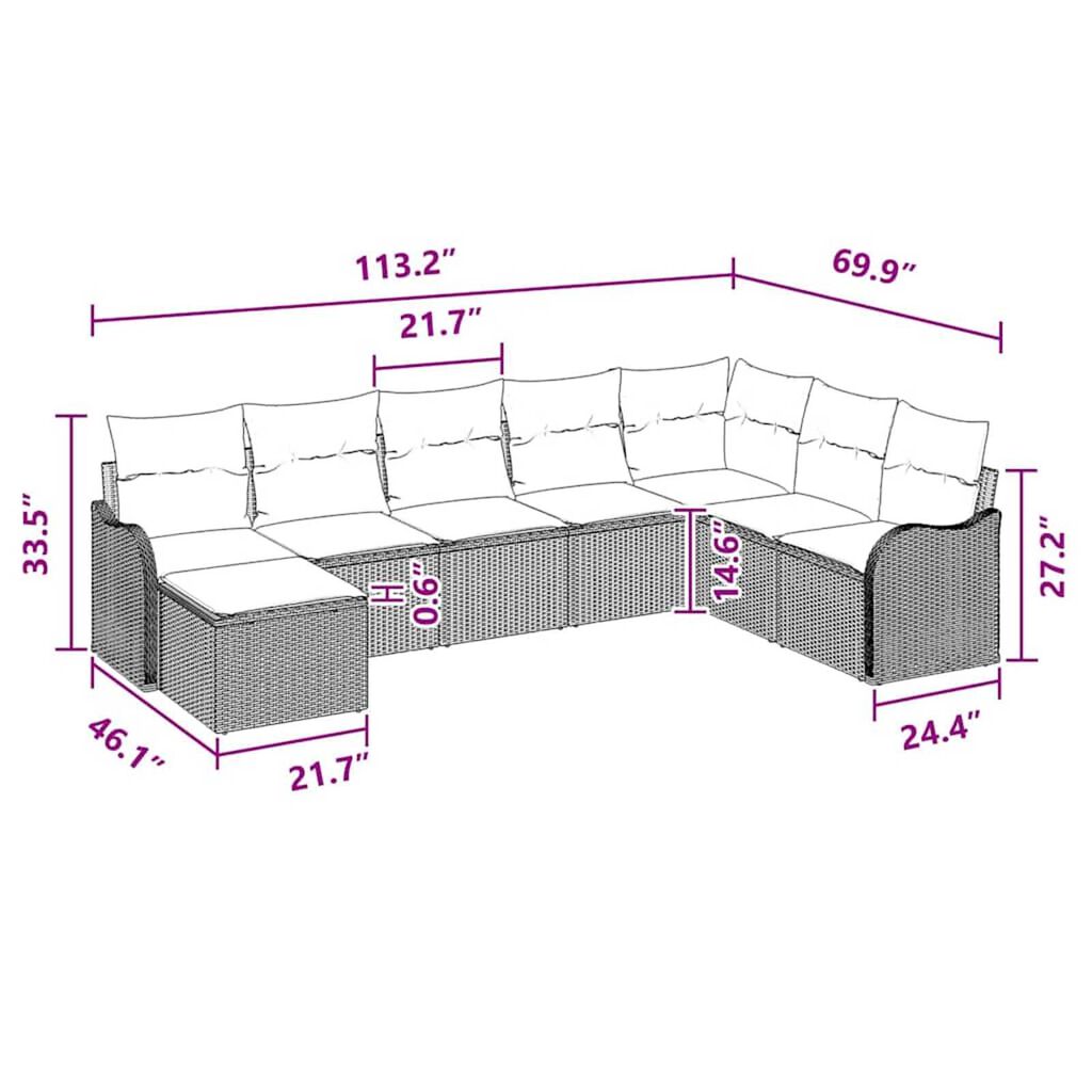 vidaXL Garden Sofa Set with Cushion 8 pcs Black, turquoise Poly rattan