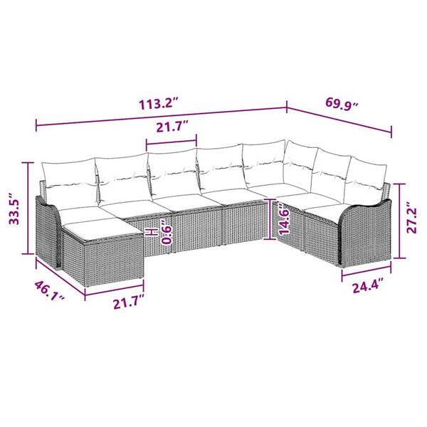 vidaXL Garden Sofa Set with Cushion 8 pcs Black, turquoise Poly rattan