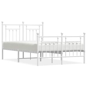 vidaXL Metal Bed Frame without Mattress with Footboard White 135x190cm