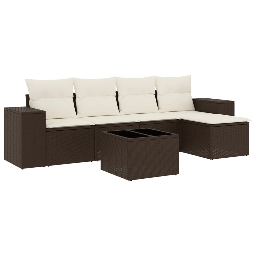 vidaXL 6 Piece Garden Sofa Set with Cushions Brown Poly Rattan