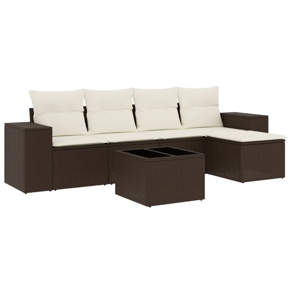 vidaXL 6 Piece Garden Sofa Set with Cushions Brown Poly Rattan