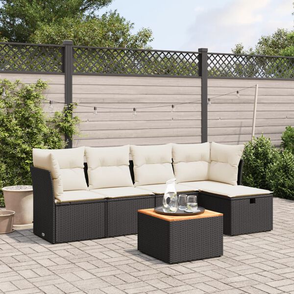 vidaXL 6 Piece Garden Sofa Set with Cushions Black Poly Rattan