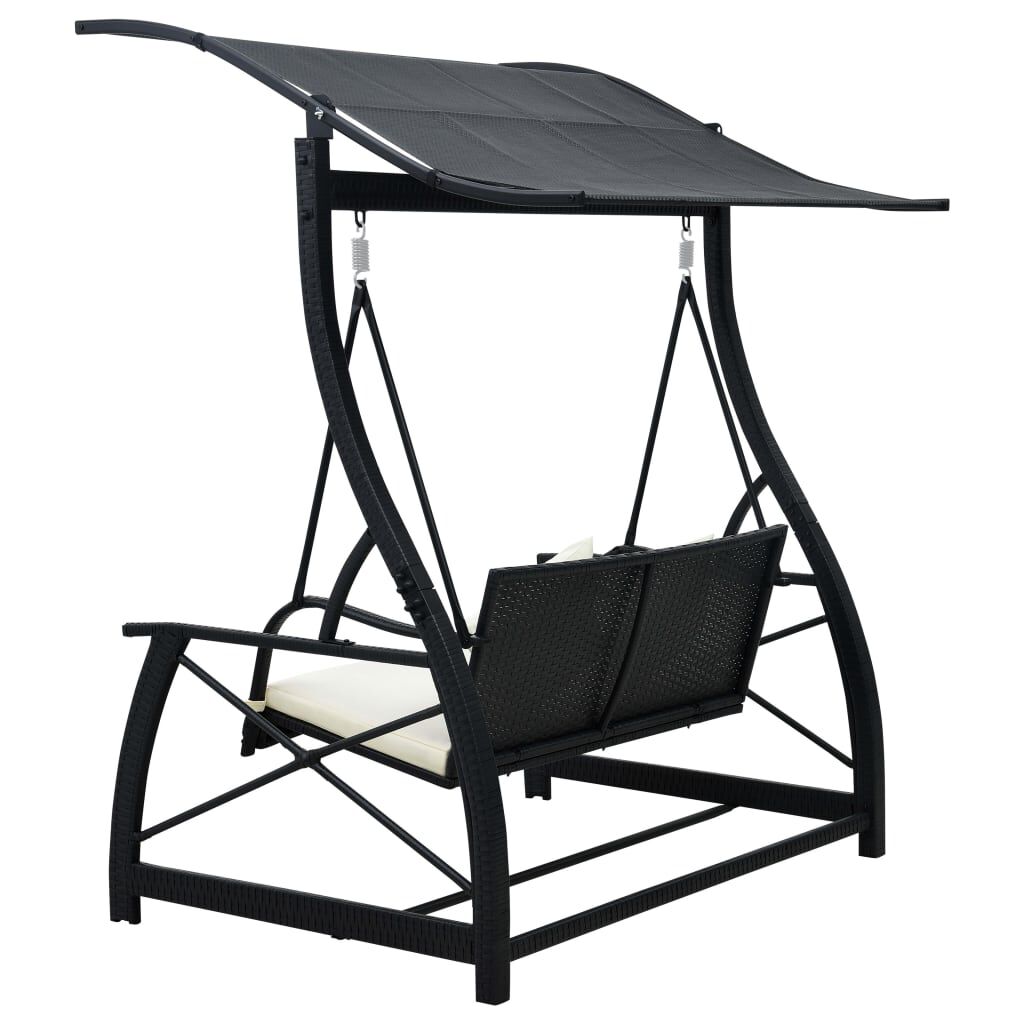 vidaXL 3-Seater Garden Swing Bench with Canopy Poly Rattan Black