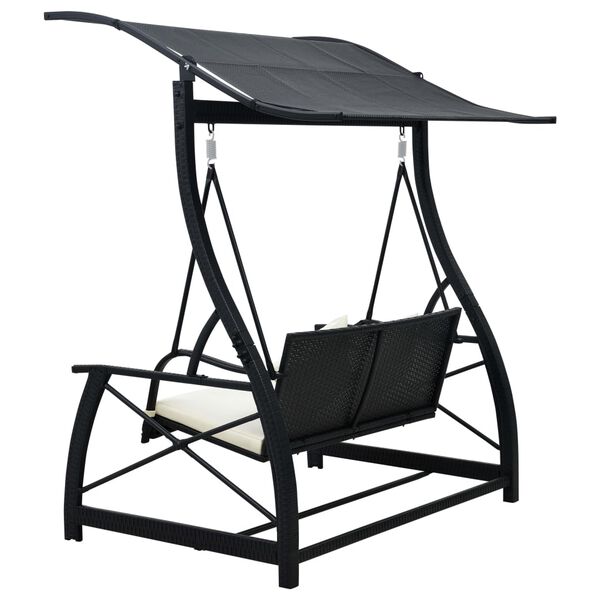 vidaXL 3-Seater Garden Swing Bench with Canopy Poly Rattan Black