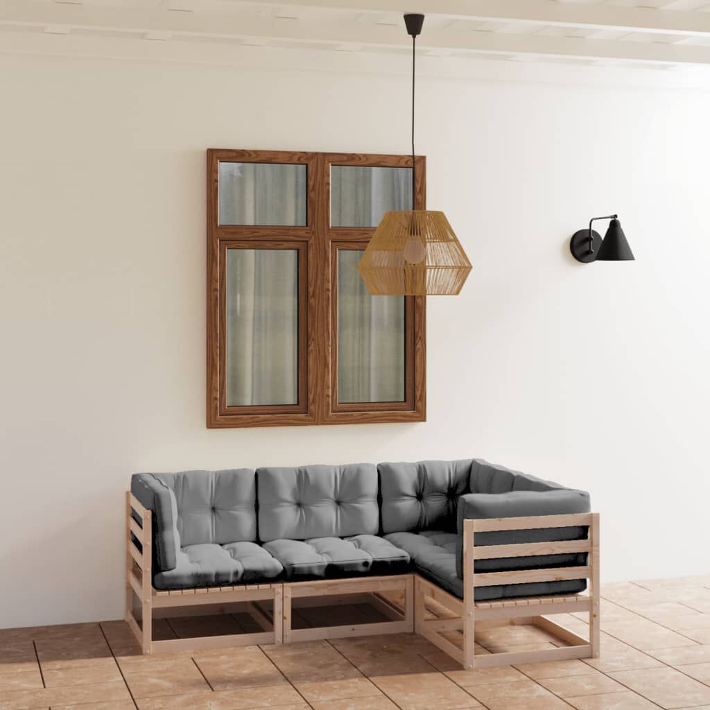 vidaXL 4 Piece Garden Lounge Set with Cushions Solid Pinewood